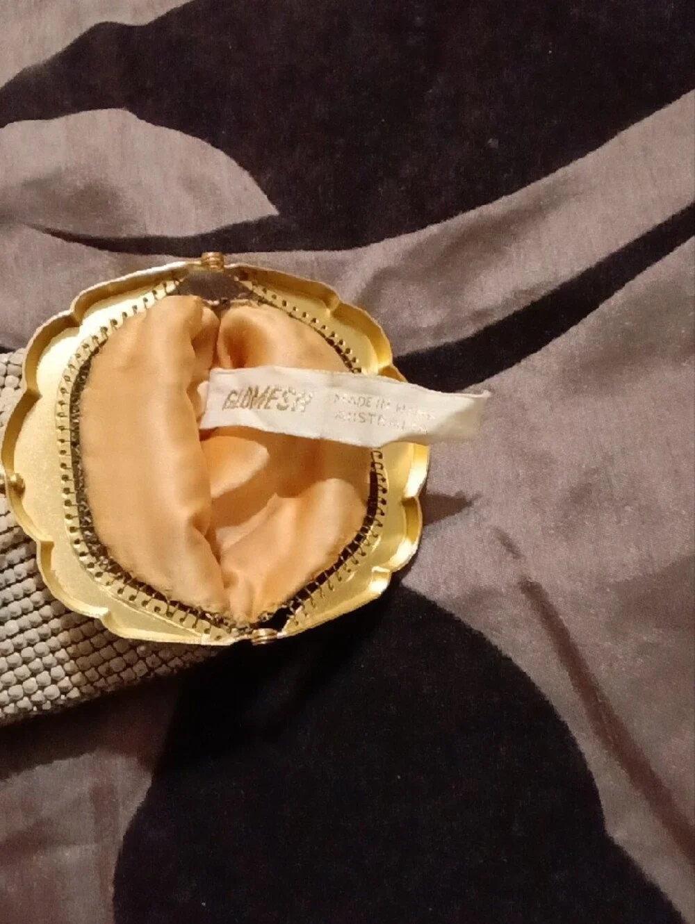 Beaded Evening Clutch - Light Gray with Gold Frame
